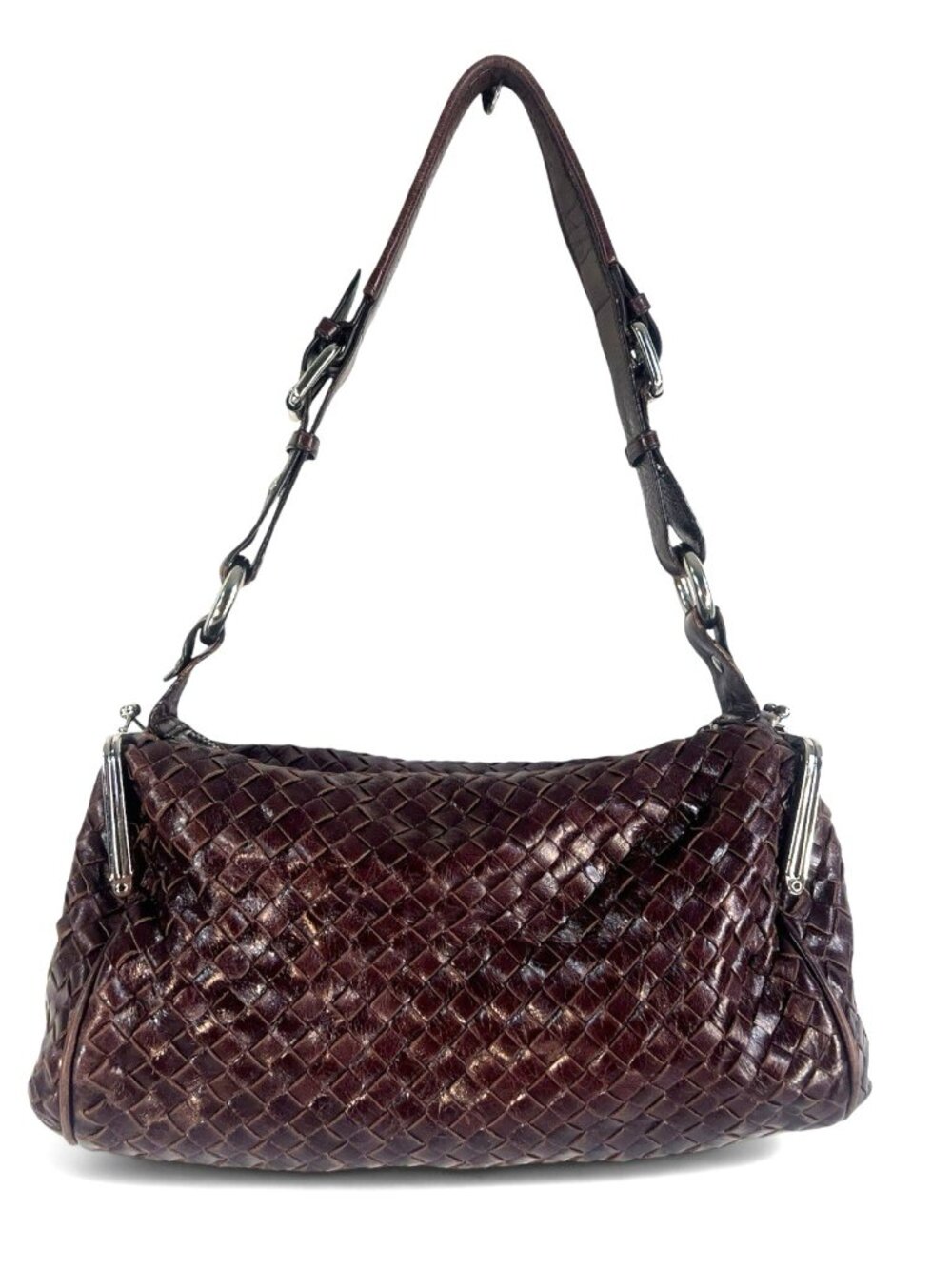 vtg Besso Woven Shoulder Hobo Bag Purse Leather in Brown